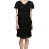Georgette Tiered Cocktail Dress - Black