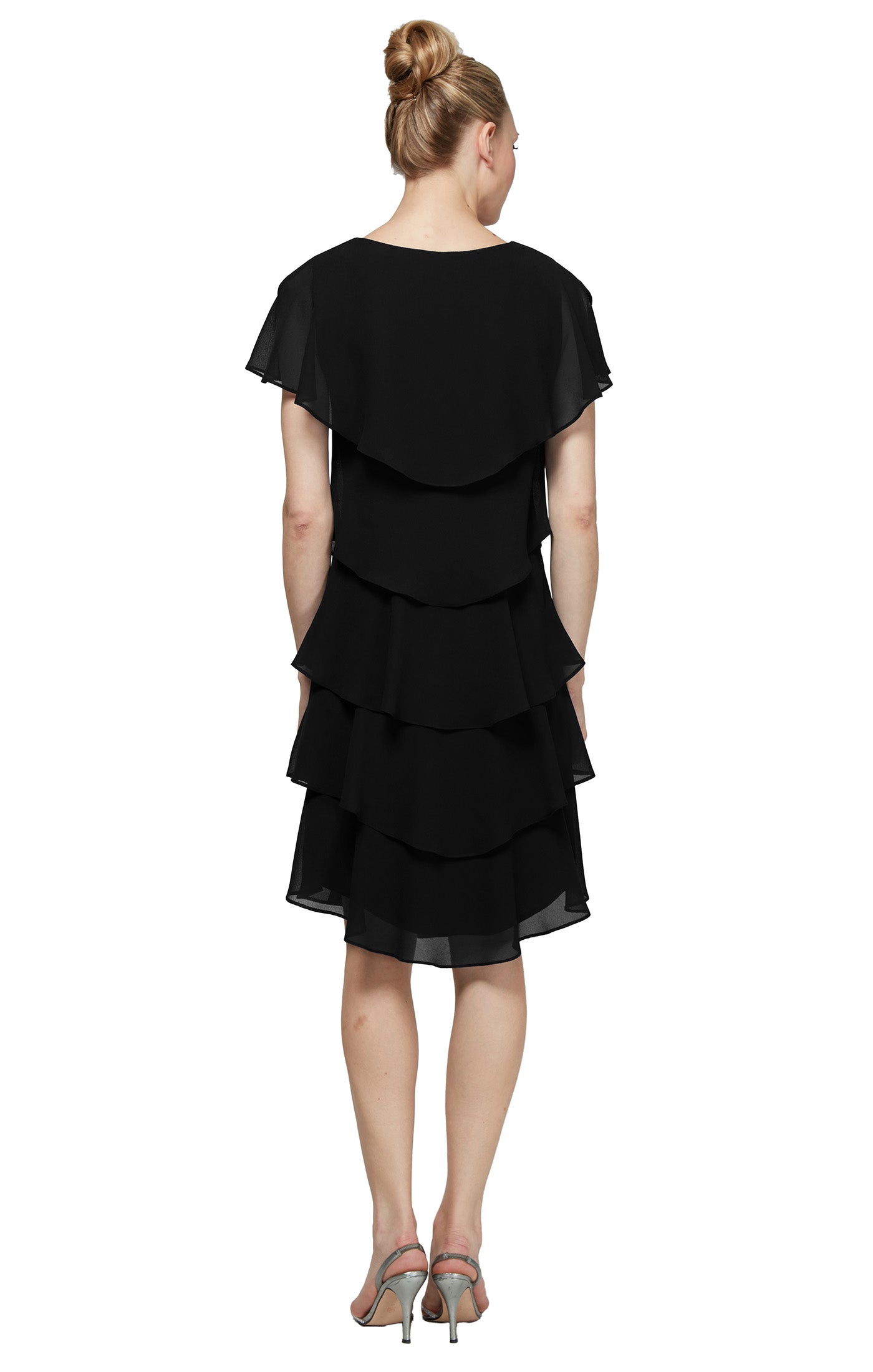 Georgette Tiered Cocktail Dress - Black Georgette Tiered Cocktail Dress - Black