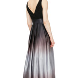 Sleeveless Gown with Satin Ombre Skirt & Tie Belt - Black Silver - Petite
