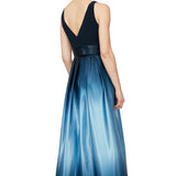 Sleeveless Gown with Satin Ombre Skirt & Tie Belt - Navy