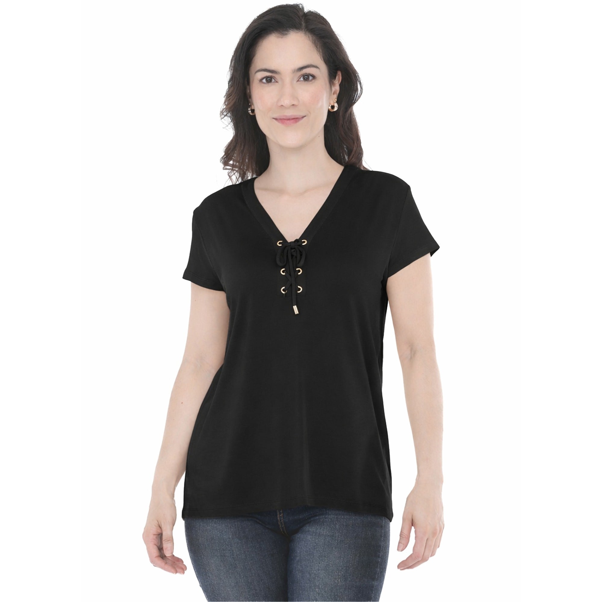 Women's V-Neck Front Tie Pullover Top