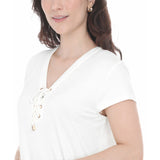 Women's V-Neck Front Tie Pullover Top