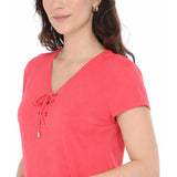 Women's V-Neck Front Tie Pullover Top