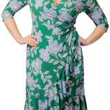 Flirty Flounce Wrap Dress Green & Blue Florals - Plus