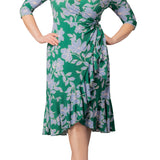 Flirty Flounce Wrap Dress Green & Blue Florals - Plus
