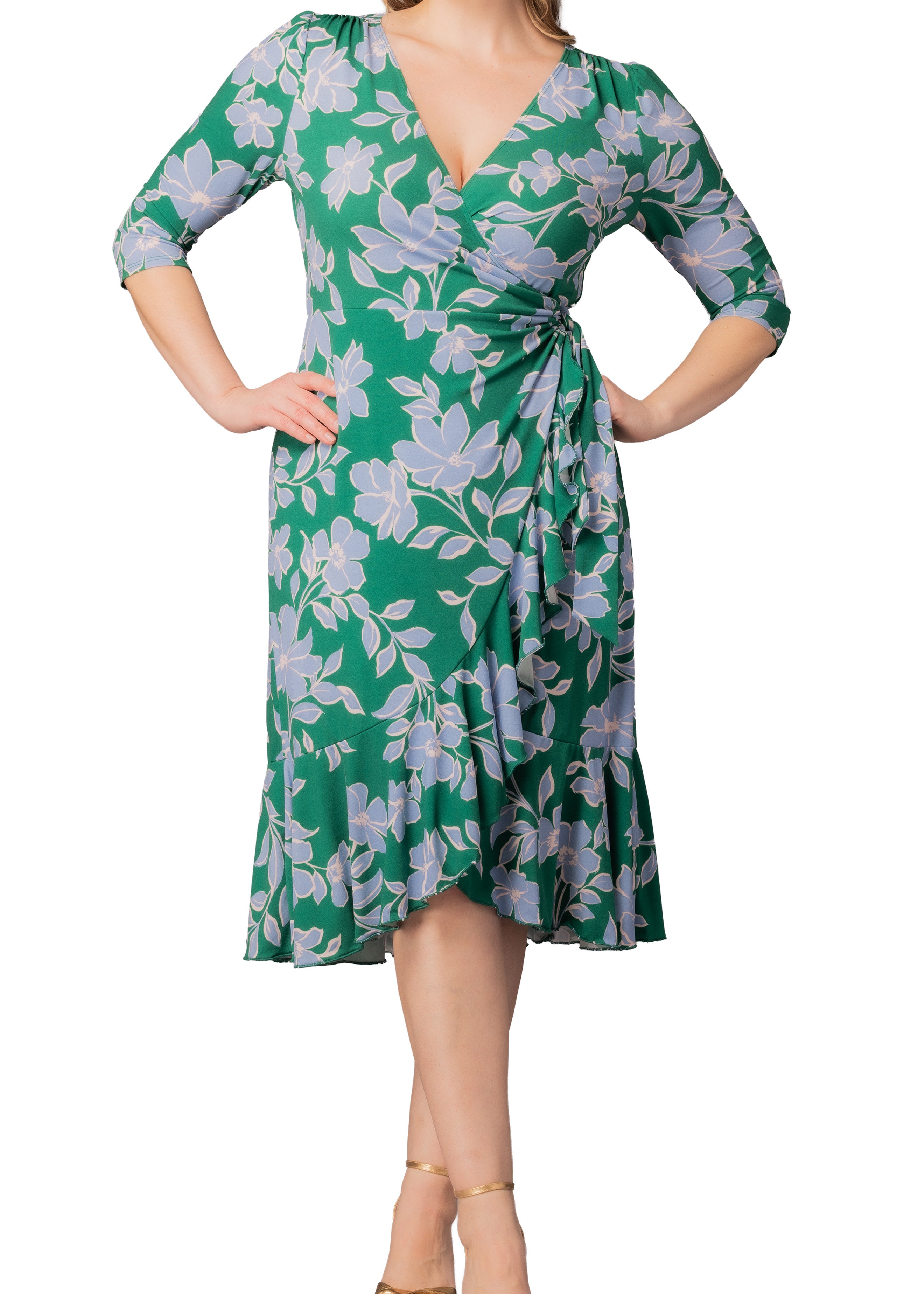 green flounce dress Green Flounce Sleeve Midi Dress