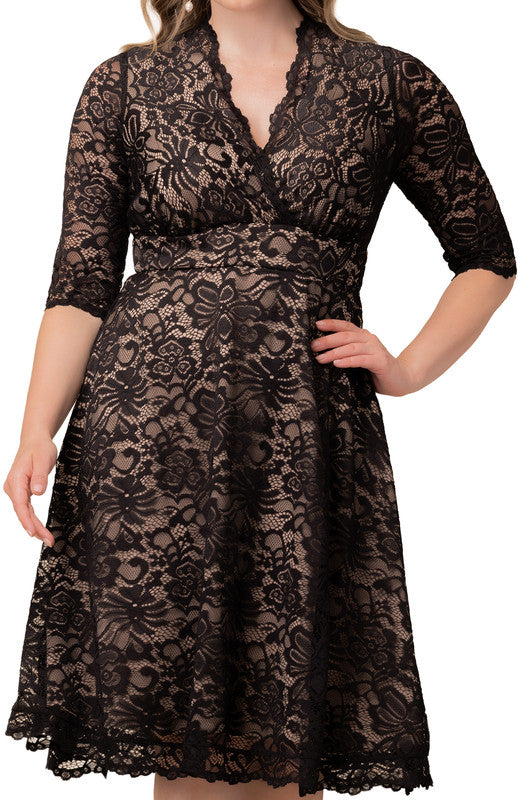 Mademoiselle Lace Cocktail Dress - Black Nude - Plus Dressbarn Mademoiselle Lace Cocktail Dress - Black Nude - Plus Dressbarn