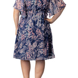 Florence Flutter Sleeve Dress in Navy Wisteria Blooms - Plus