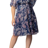 Florence Flutter Sleeve Dress in Navy Wisteria Blooms - Plus