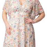 Florence Flutter Sleeve Dress  - Pale Blossoms -  Plus
