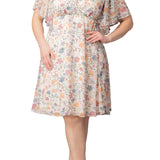 Florence Flutter Sleeve Dress  - Pale Blossoms -  Plus