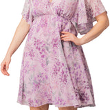 Florence Flutter Sleeve Dress  - Wisteria Blooms -  Plus