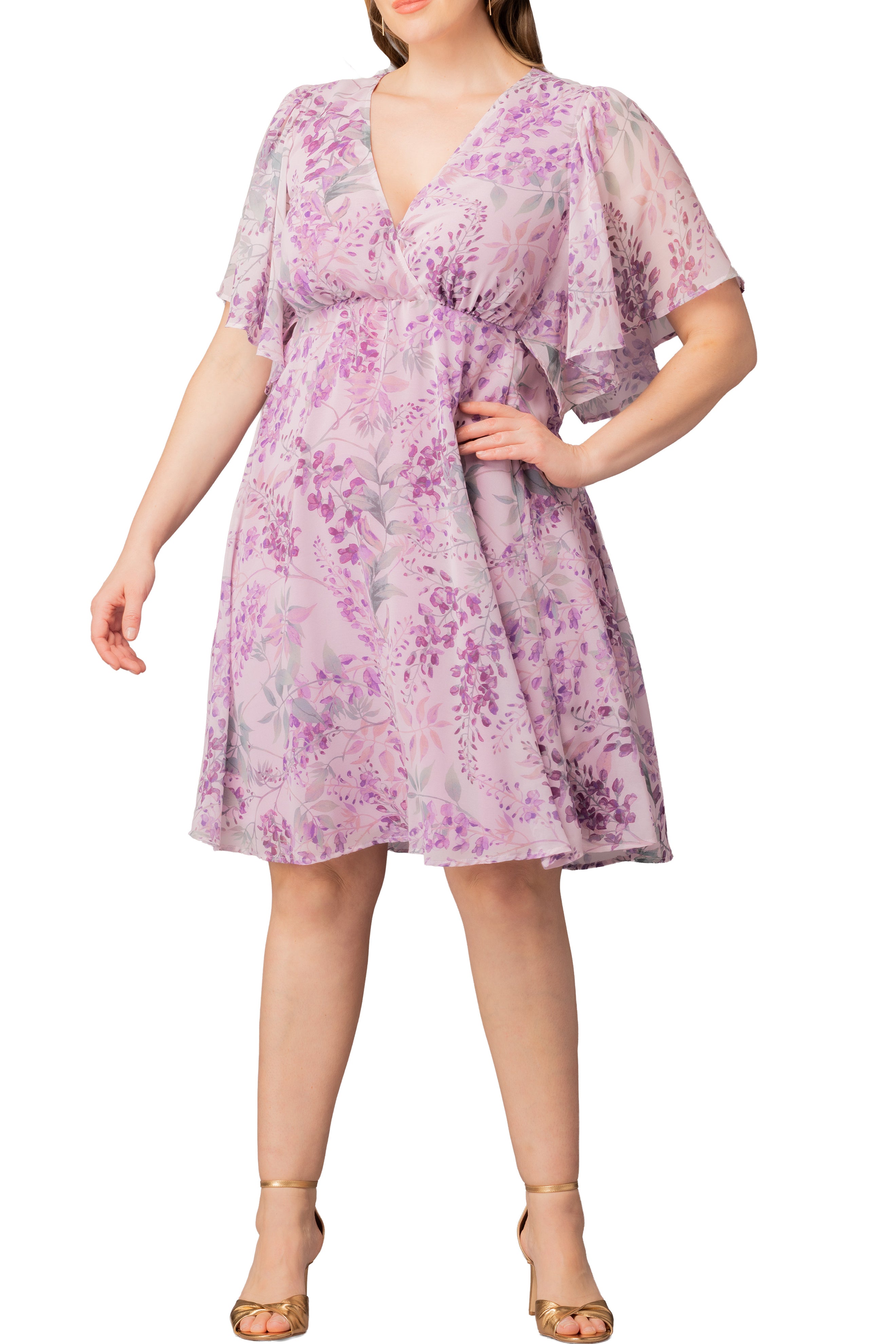 Florence Flutter Sleeve Dress  - Wisteria Blooms -  Plus