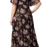 Embroidered Elegance Evening Gown Purple Peonies - Plus