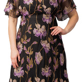 Embroidered Elegance Evening Gown Purple Peonies - Plus
