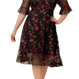 Floral Flare Wildflower Embroidered Dress - Plus