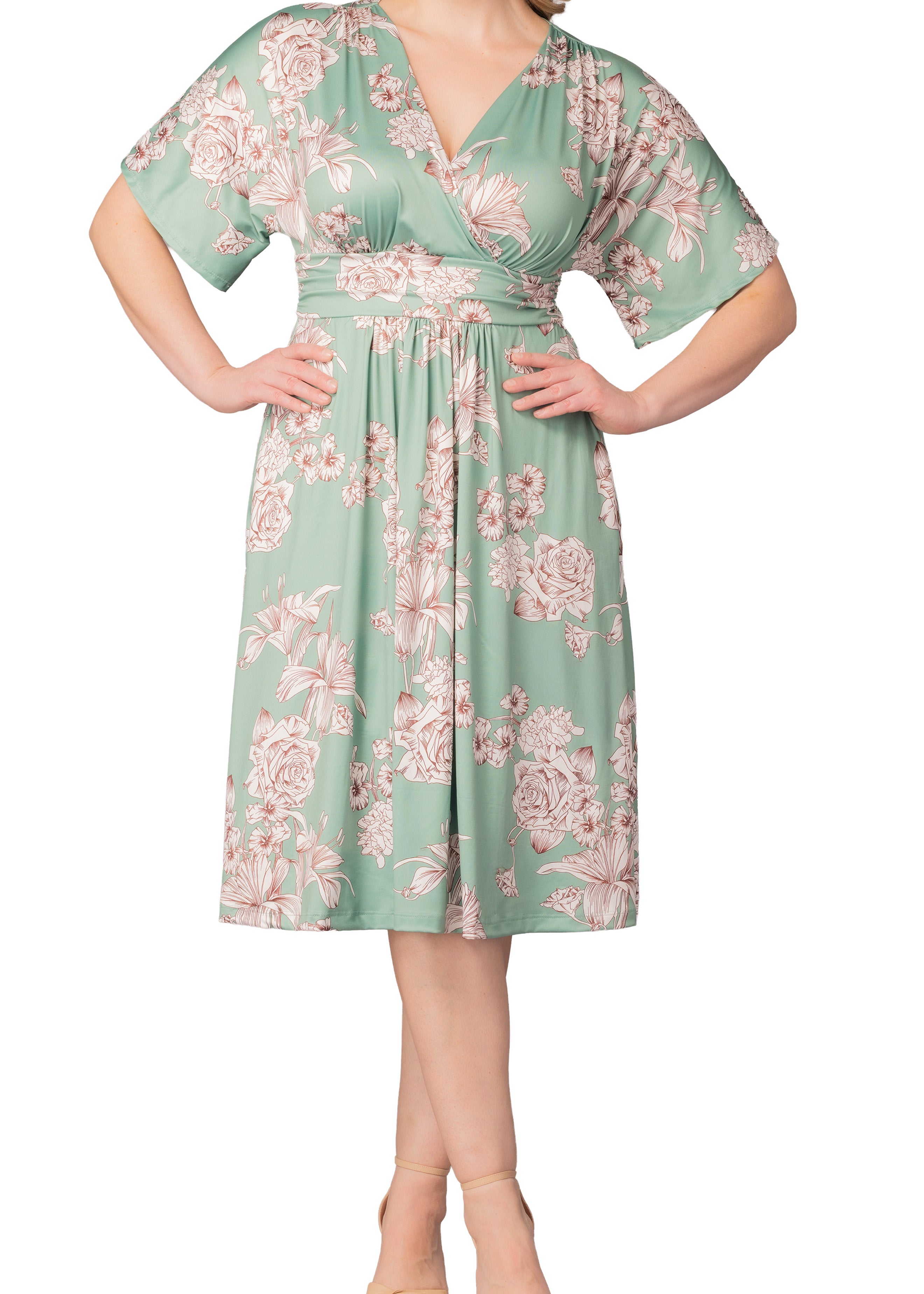 Gia Midi Dress -Sage Garden Print - Plus Dressbarn Gia Midi Dress -Sage Garden Print - Plus Dressbarn