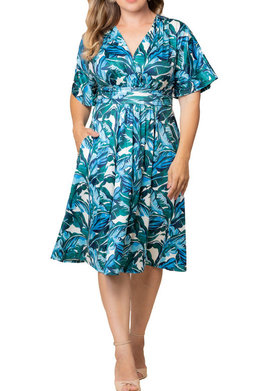 Gia Midi Dress - Teal Palm Print - Plus