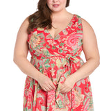 Printed Chiffon Surplice Maxi  - Plus