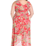 Printed Chiffon Surplice Maxi  - Plus