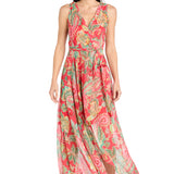 Printed Chiffon Surplice Maxi Dress