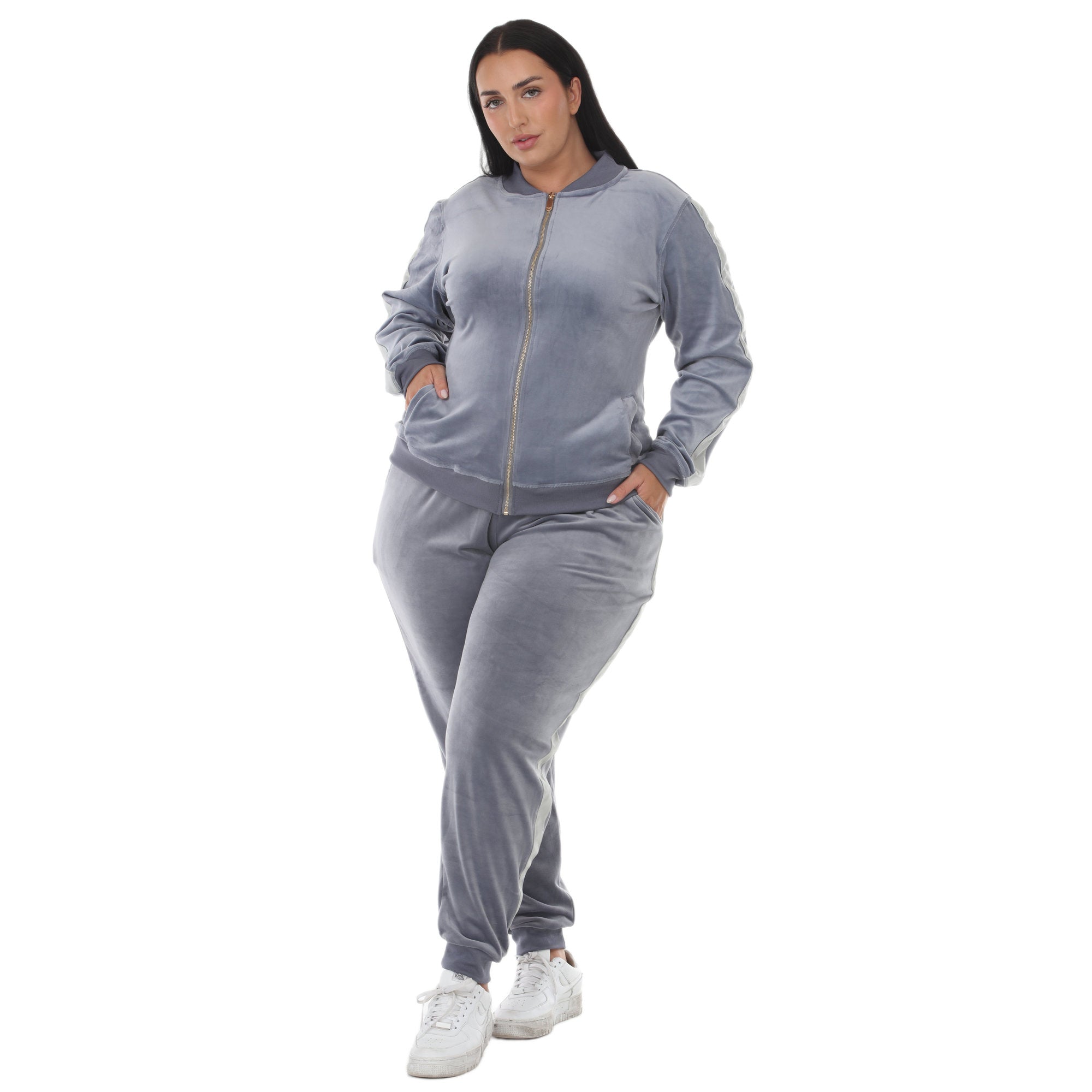 Plus Size Velour Zip-Front Jacket & Jogger Pants Set