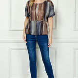 Short T-Sleeve Scoop Neck Bubble Blouse w/ Removable Necklace