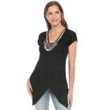 Black Beaded Angled Hem Knit Top