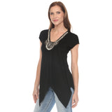 Black Beaded Angled Hem Knit Top