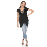 Black Beaded Angled Hem Knit Top