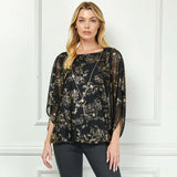 Elbow Sleeve Poncho Necklace Bubble Blouse - Black