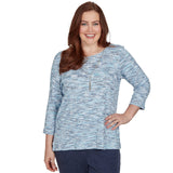 Alfred Dunner Space Dye Top with Necklace - Indigo - Petite