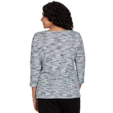 Alfred Dunner Space Dye Top with Necklace - Black/Grey - Petite