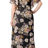 Carmella Flutter Sleeve Gown  -Midnight Peony Print -  Plus