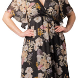 Carmella Flutter Sleeve Gown  -Midnight Peony Print -  Plus