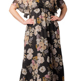 Carmella Flutter Sleeve Gown  -Midnight Peony Print -  Plus