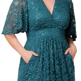 Luminous Sequin Lace Long Gown - Plus