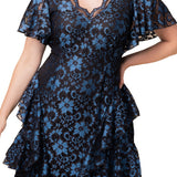 Mon Ange Tiered Lace Evening Gown - Twilight Noir - Plus