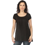 Women's Cap Sleeve Pleated Top - Black
