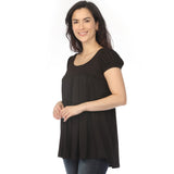 Women's Cap Sleeve Pleated Top - Black