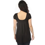 Women's Cap Sleeve Pleated Top - Black
