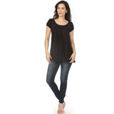Women's Cap Sleeve Pleated Top - Black