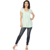 Women's Cap Sleeve Pleated Top - Aqua