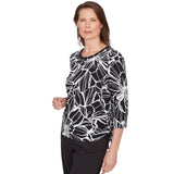 Alfred Dunner Floral Linework Side Tie Ruched Top