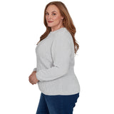 Alfred Dunner Cable Pullover Chenille Sweater - Grey - Plus