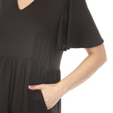 Women's V-Neck Short Sleeve Dress - Black