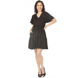 Women's V-Neck Short Sleeve Dress - Black
