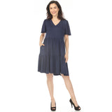 Women's V-Neck Short Sleeve Dress - Navy