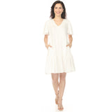 Women's V-Neck Short Sleeve Dress - Off White