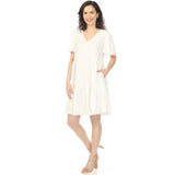 Women's V-Neck Short Sleeve Dress - Off White